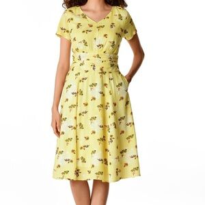 Eshakti Floral Print Pleat Waist Dress with Pockets